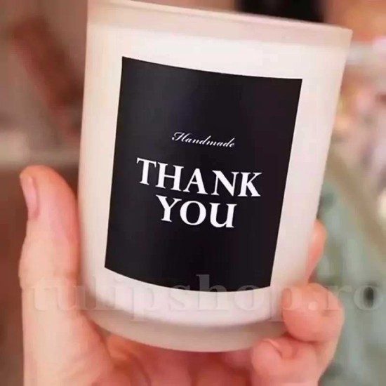 Etichete autoadezive negre Thank You Handmade