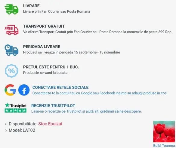conectare retele socializare pagina produs tulipshop